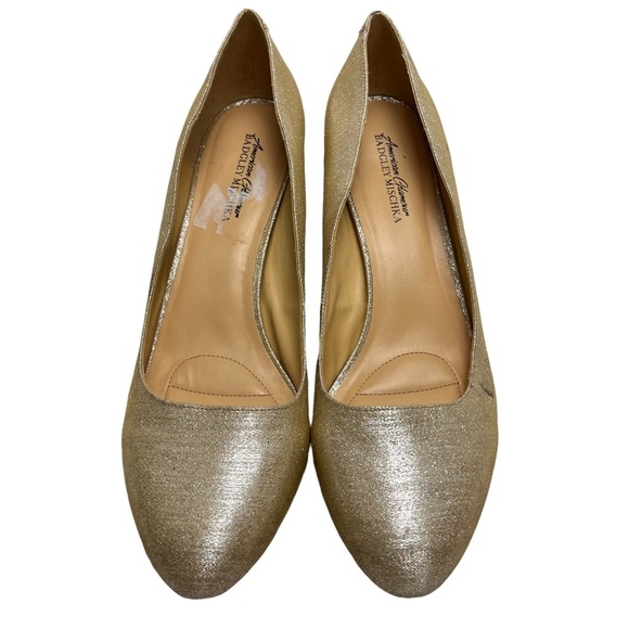 BADGLEY MISCHKA AMERICAN GLAMOUR Champagne Golden Chunky High Heels Shoes sz 12 - Picture 3 of 16